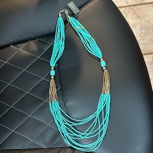 Chico's Aqua and Gold Layered Necklace